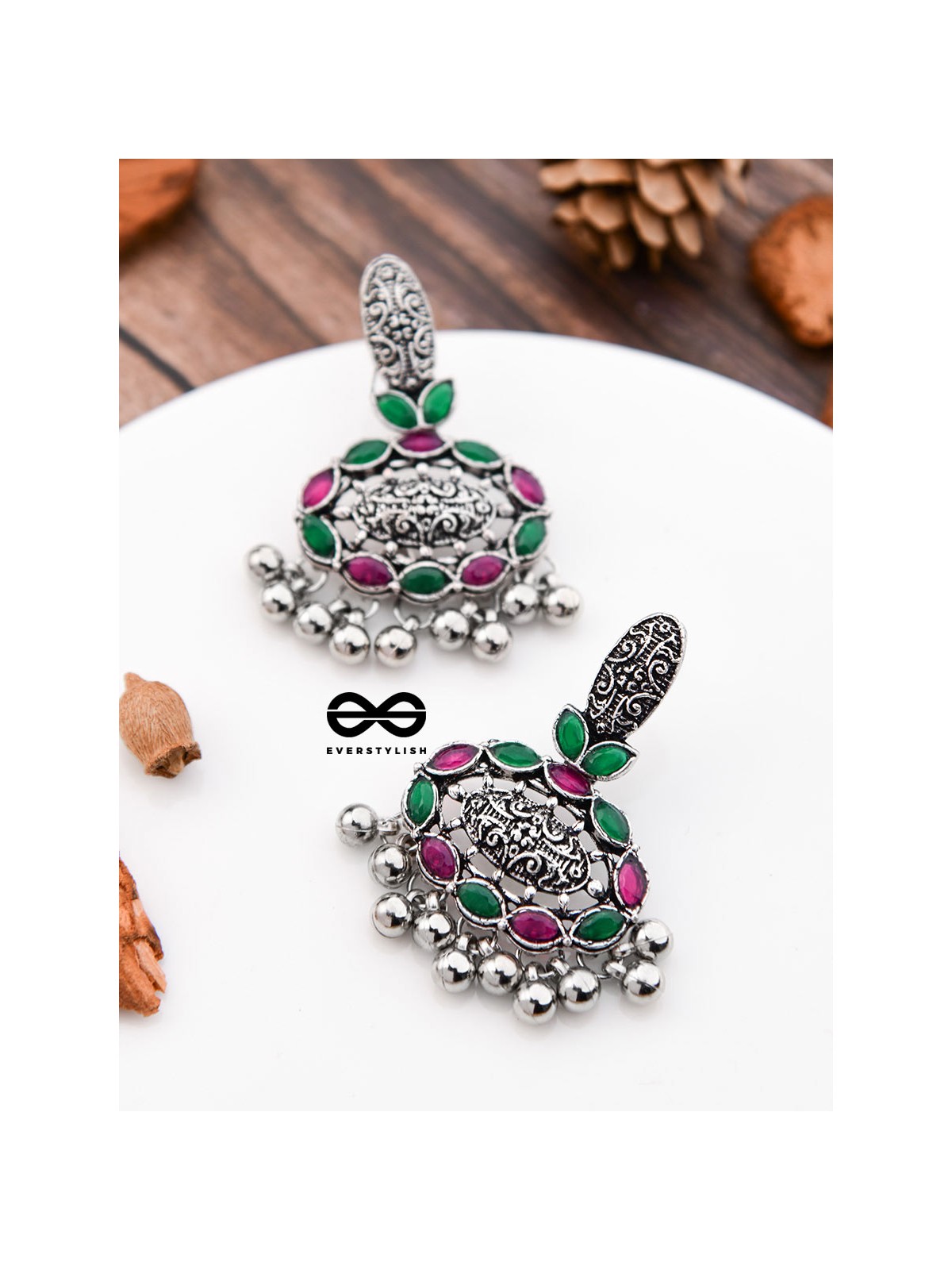 The Intricate Artistry (Pink-Green) - The Embellished Oxidised Collection