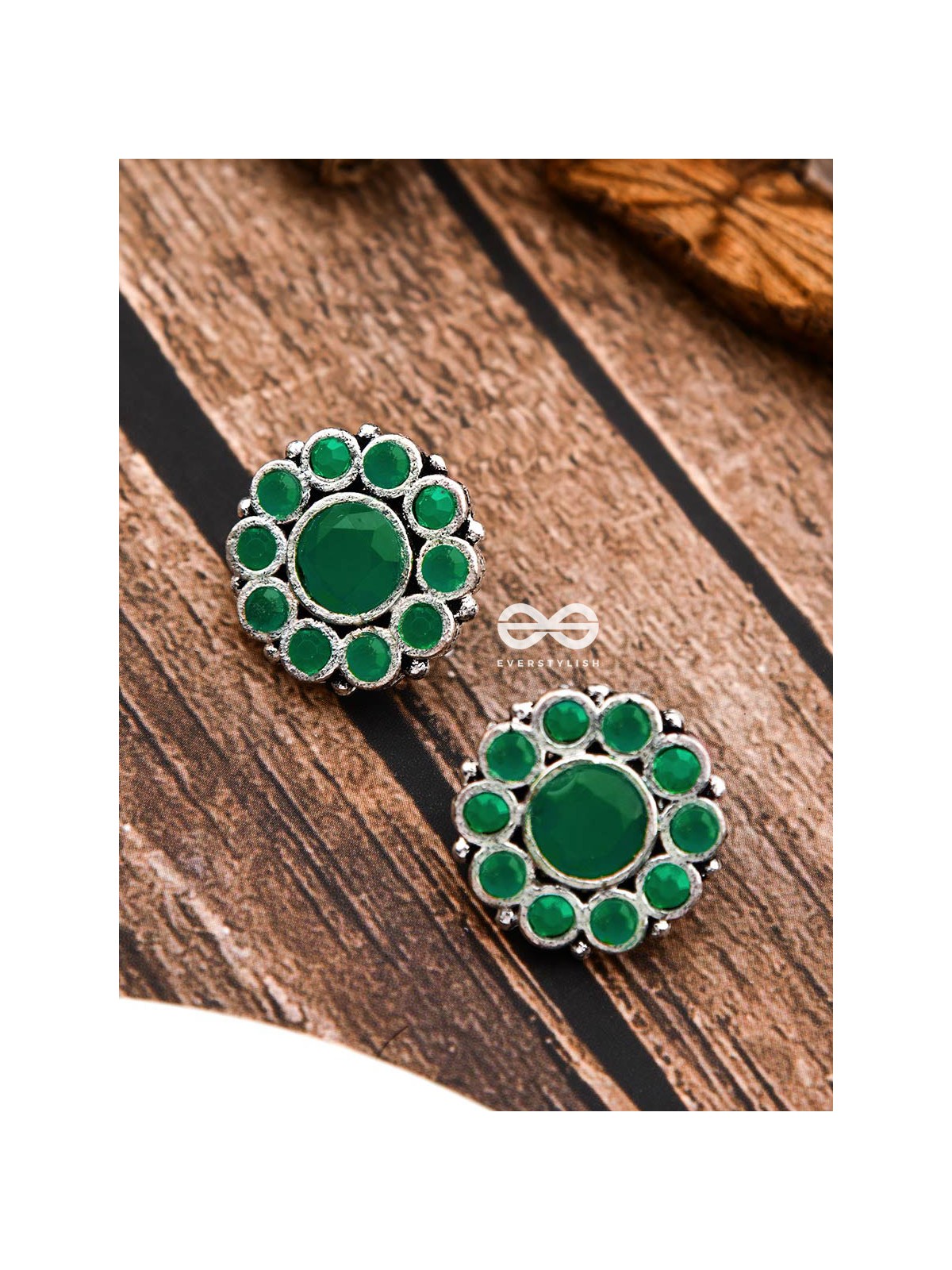 The Bling Button Studs - Emerald Green - Tiny Trinket Earrings