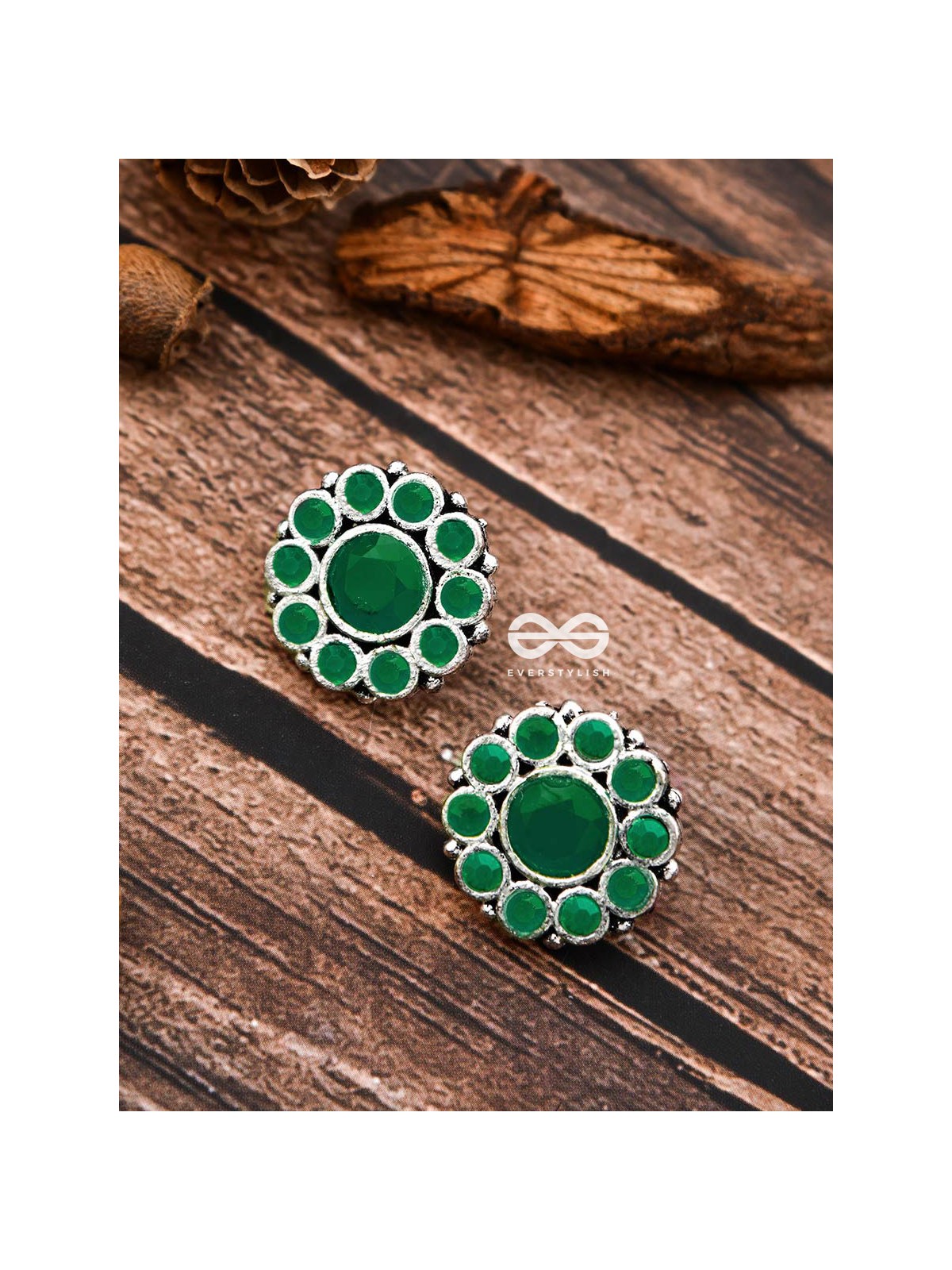 The Bling Button Studs - Emerald Green - Tiny Trinket Earrings