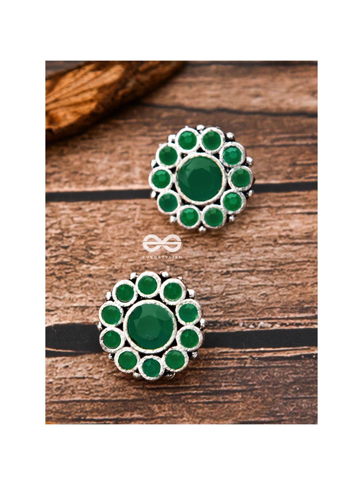 The Bling Button Studs - Emerald Green - Tiny Trinket Earrings
