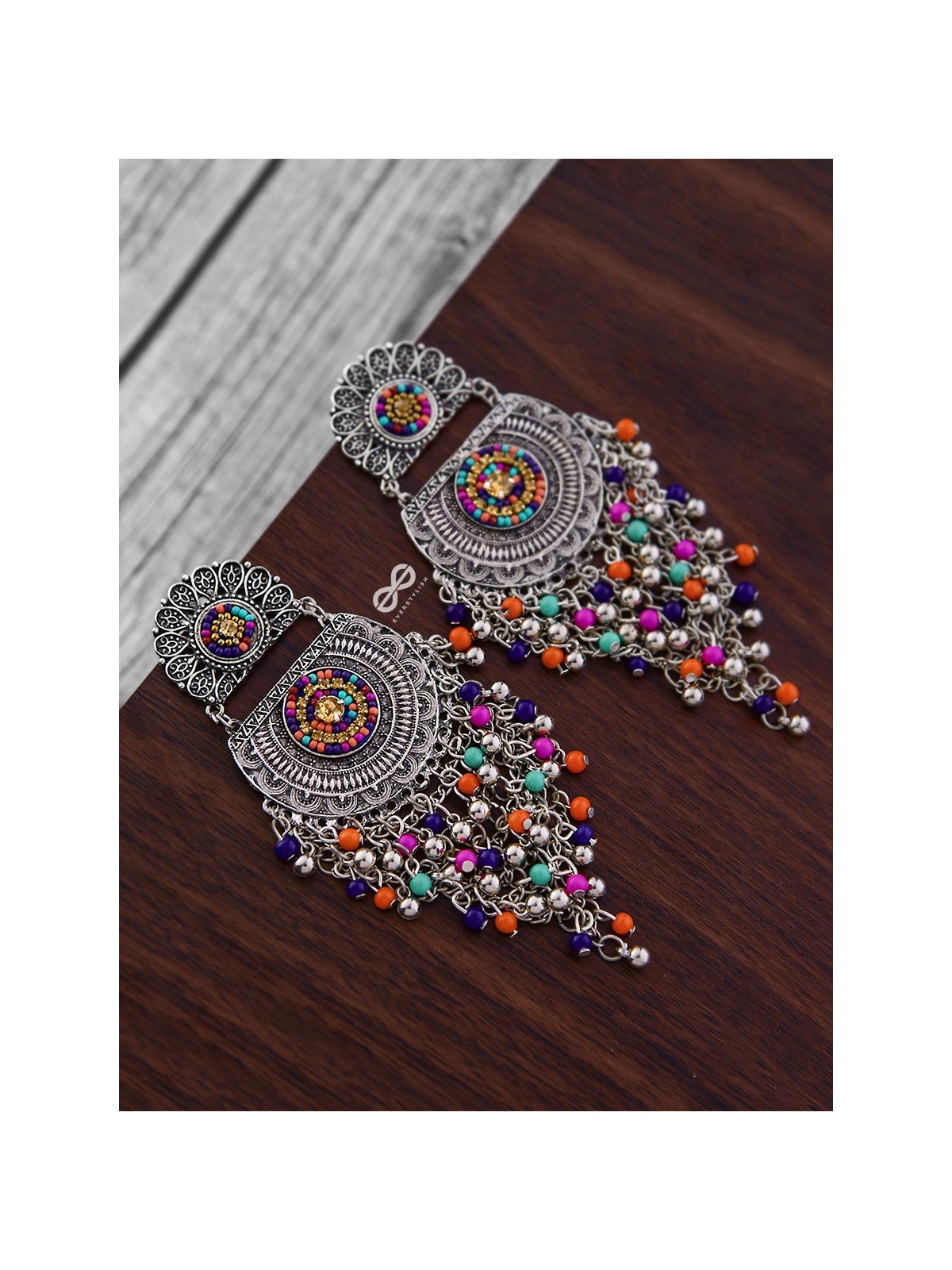 The Multi-Layered Beaded Jhaalar (Multicoloured) - Embroidered Oxidised Collection