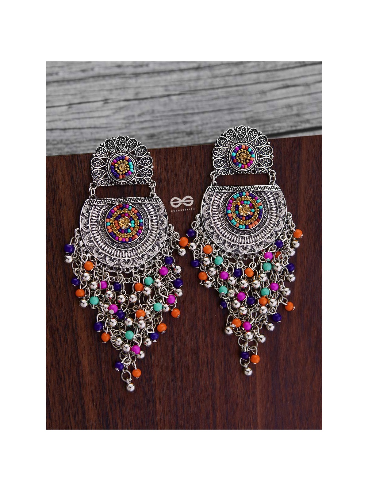 The Multi-Layered Beaded Jhaalar (Multicoloured) - Embroidered Oxidised Collection
