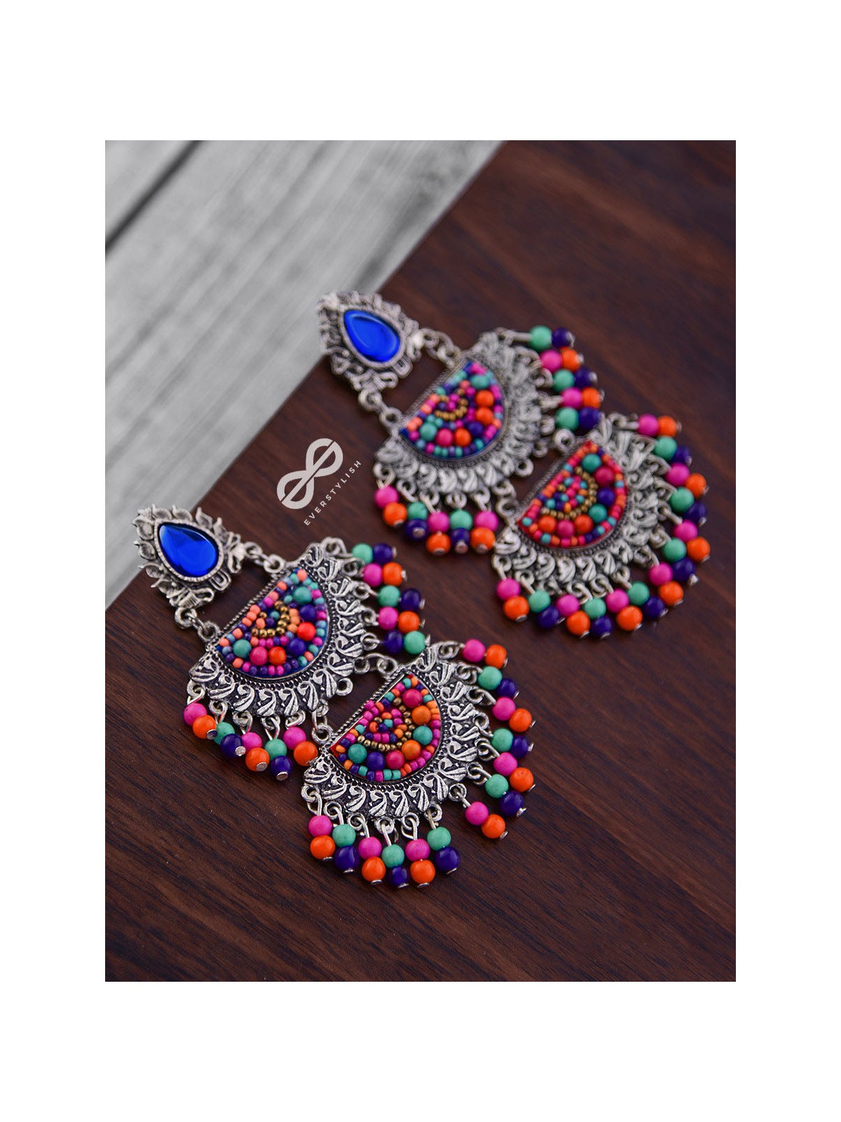 The Multilayered Elegance (Multicolour) - Embroidered Oxidised Earrings