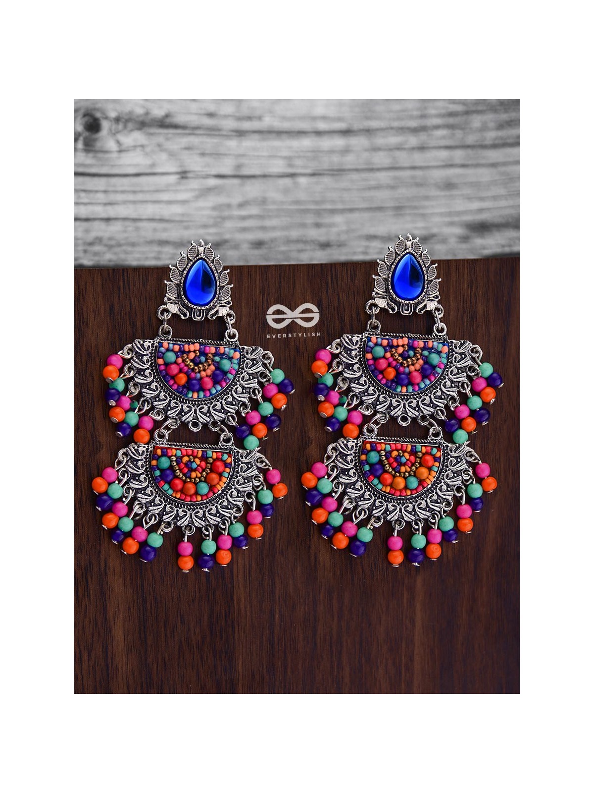 The Multilayered Elegance (Multicolour) - Embroidered Oxidised Earrings