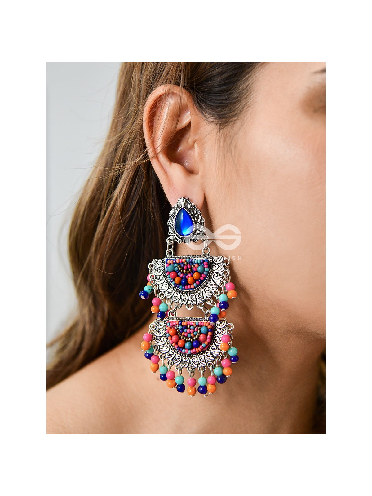 The Multilayered Elegance (Multicolour) - Embroidered Oxidised Earrings