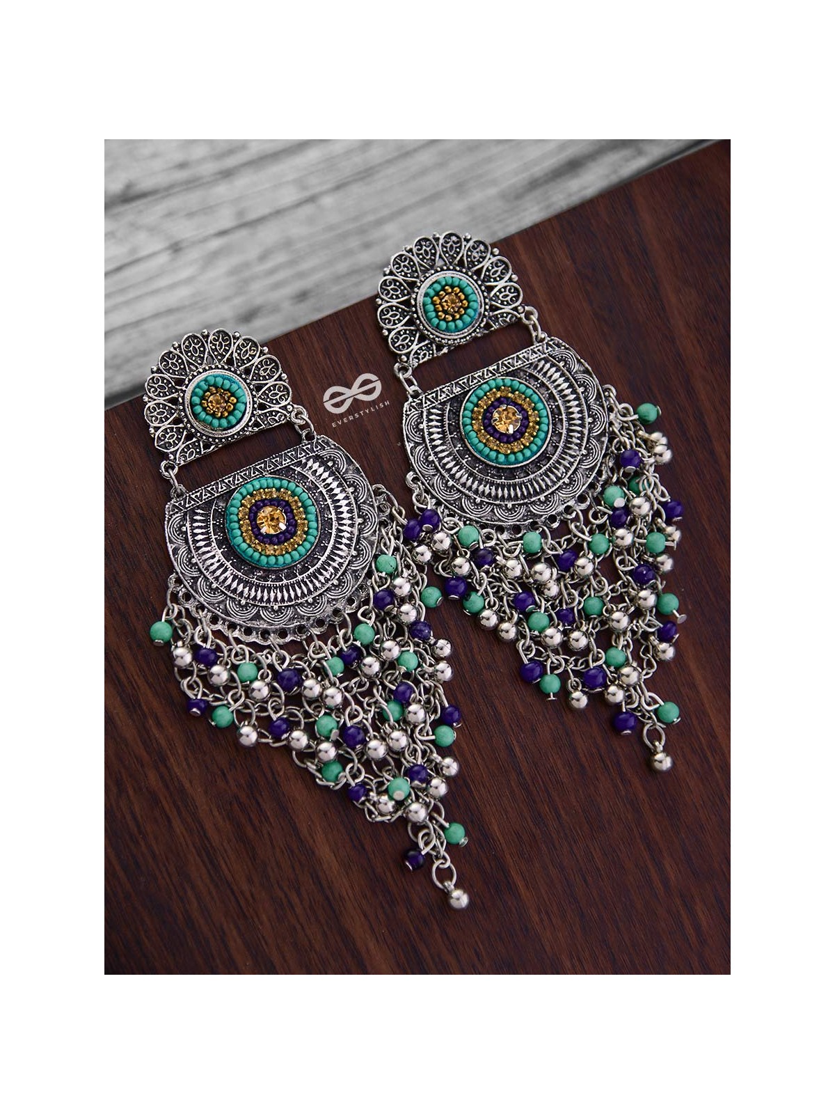 The Multi-Layered Beaded Jhaalar (Blue Hues) - Embroidered Oxidised Collection