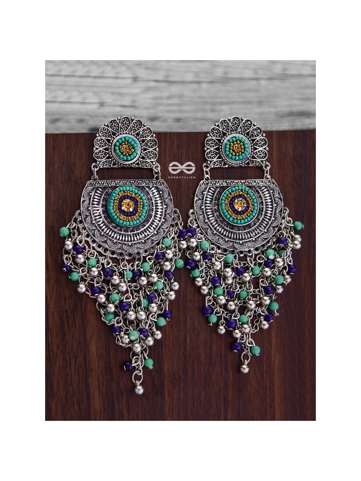 The Multi-Layered Beaded Jhaalar (Blue Hues) - Embroidered Oxidised Collection