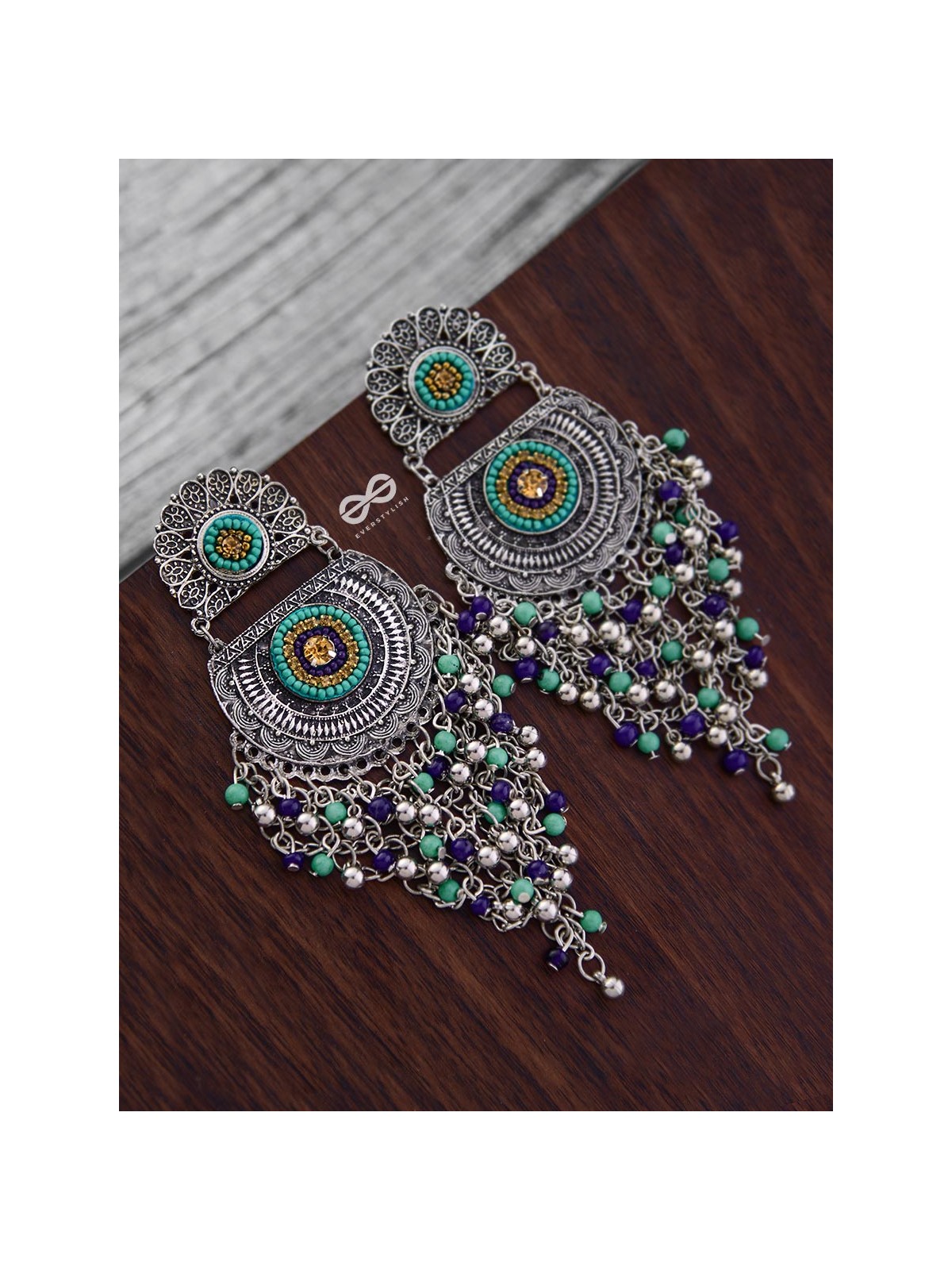 The Multi-Layered Beaded Jhaalar (Blue Hues) - Embroidered Oxidised Collection