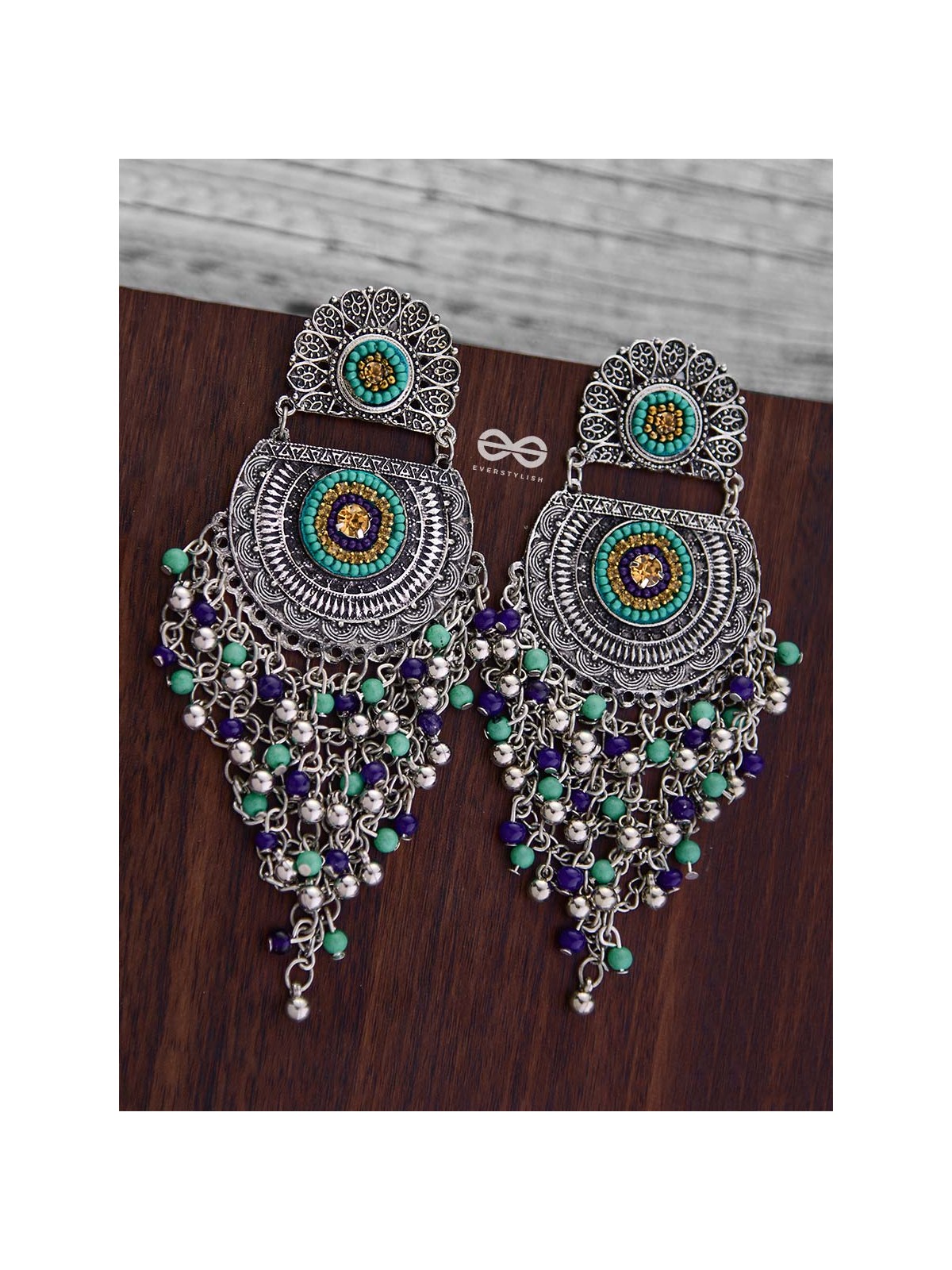 The Multi-Layered Beaded Jhaalar (Blue Hues) - Embroidered Oxidised Collection