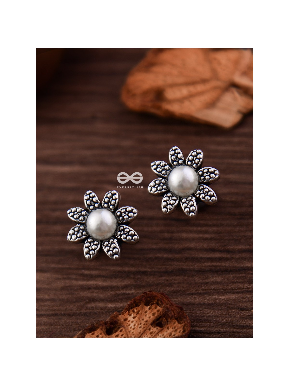 The May Flower- Oxidised Pearl Earrings