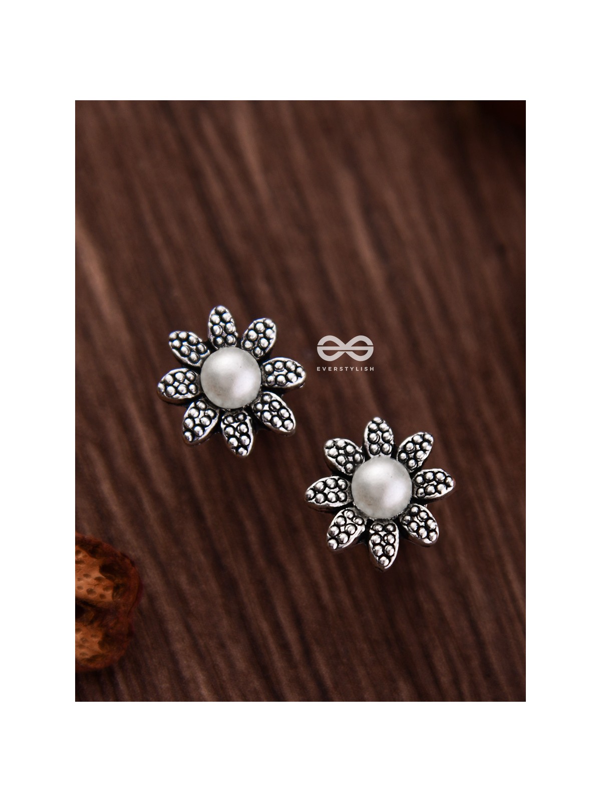 The May Flower- Oxidised Pearl Earrings