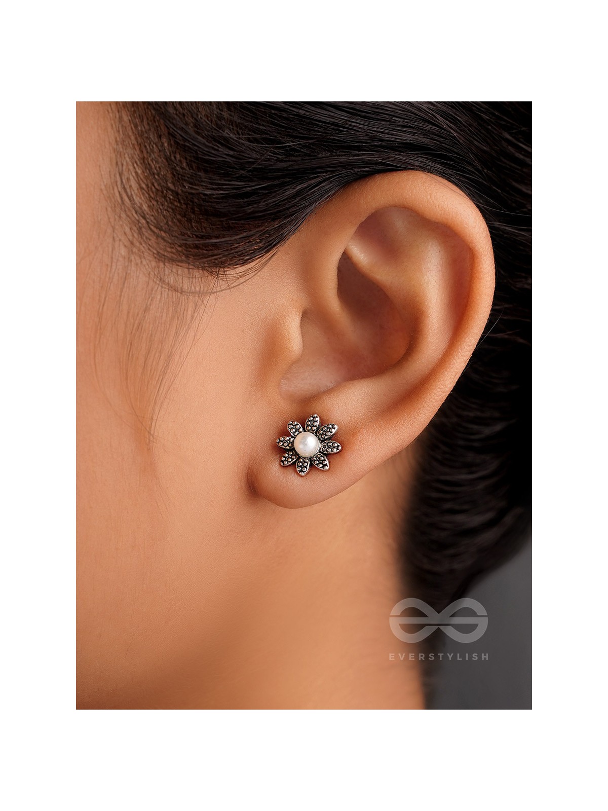 The May Flower- Oxidised Pearl Earrings