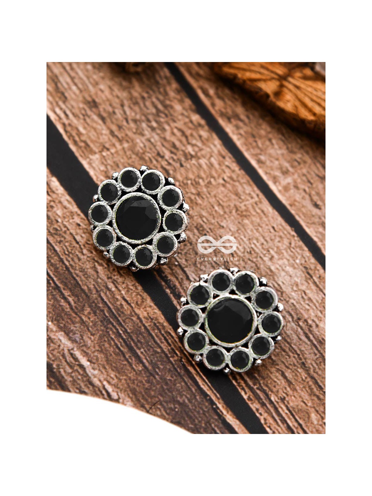 The Bling Button Studs - Onyx Black - Tiny Trinket Earrings