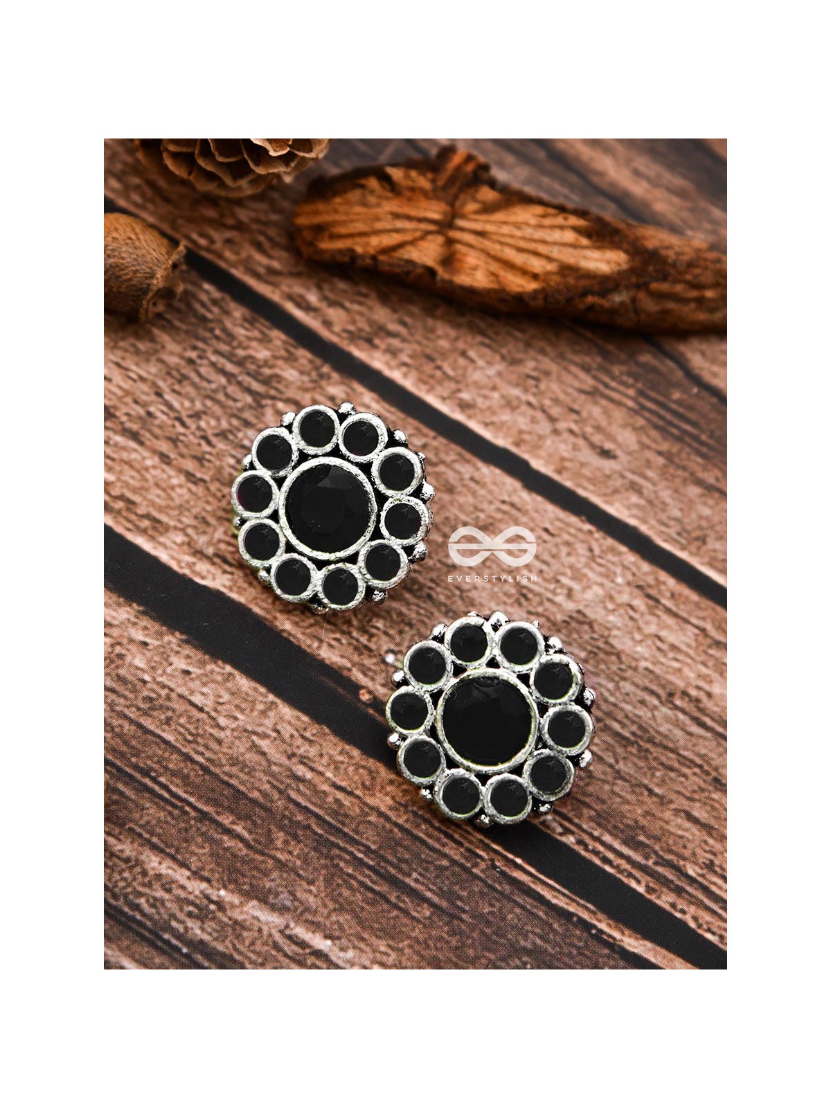 The Bling Button Studs - Onyx Black - Tiny Trinket Earrings