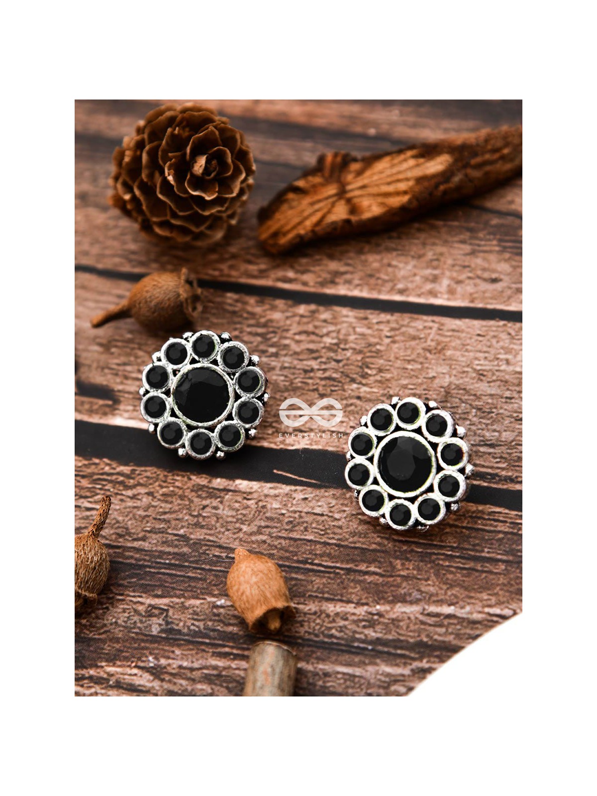 The Bling Button Studs - Onyx Black - Tiny Trinket Earrings