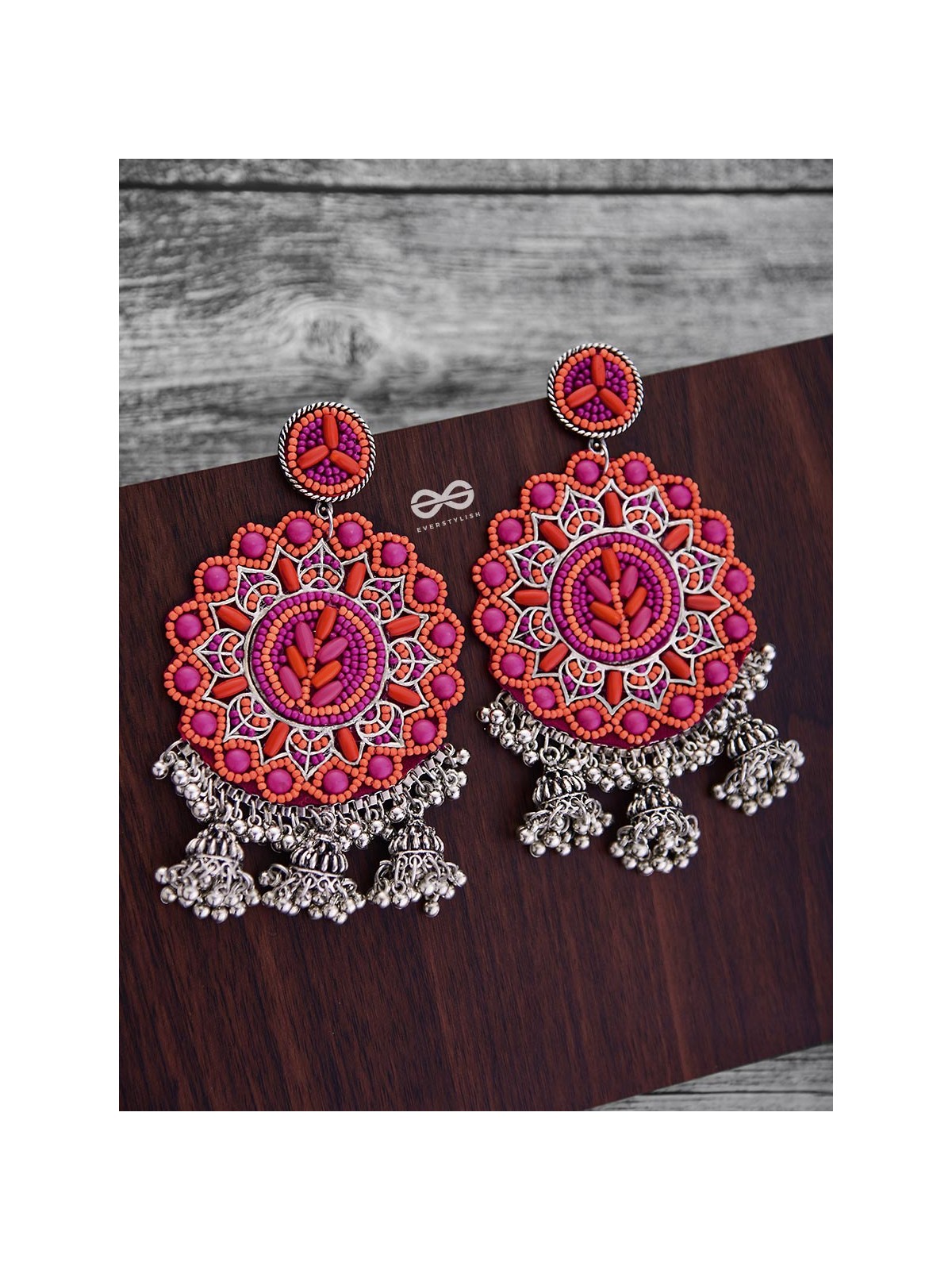 The Stunning Jaw-Droppers (Orange-Pink) - Embroidered Oxidised Collection