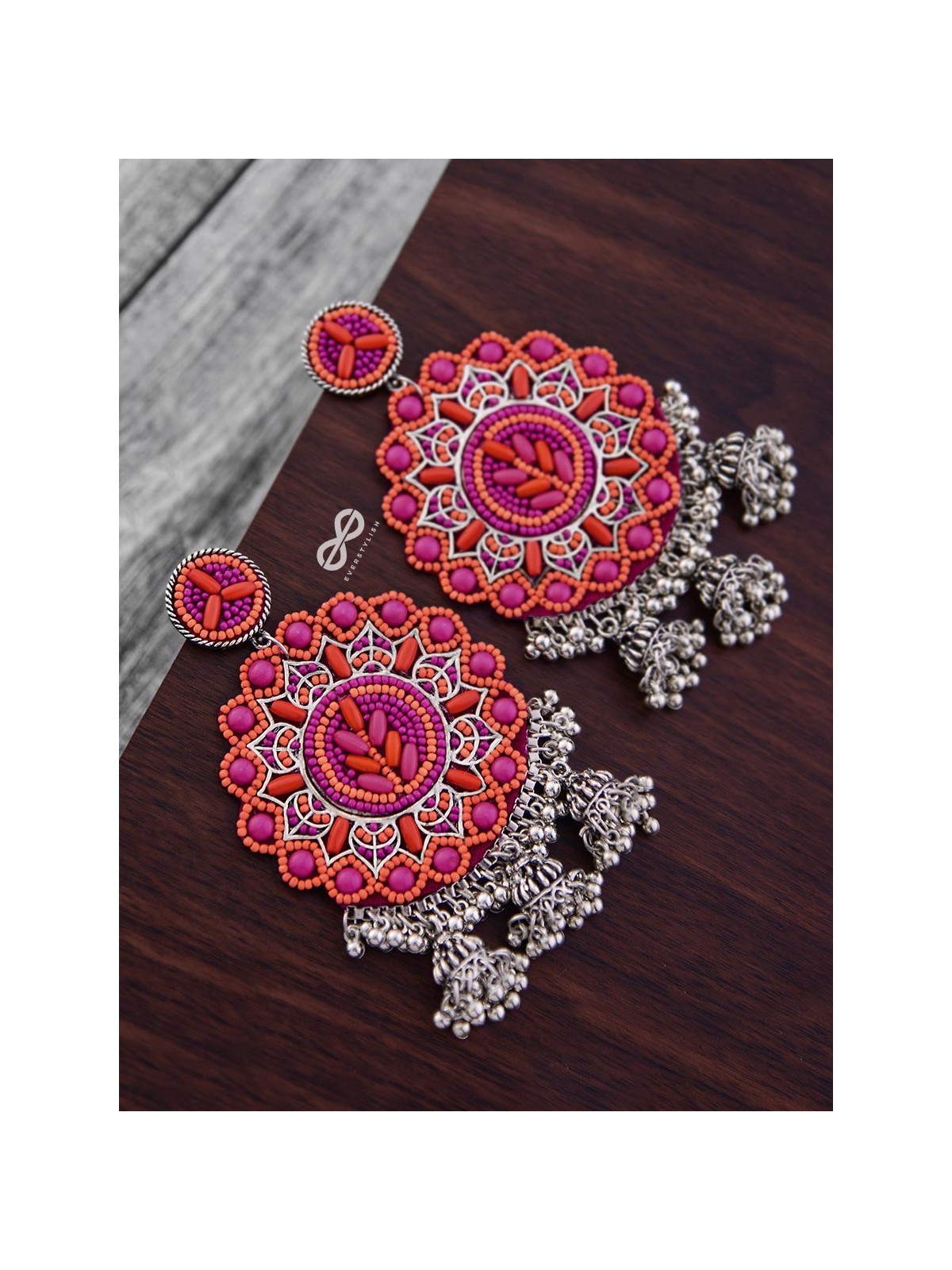 The Stunning Jaw-Droppers (Orange-Pink) - Embroidered Oxidised Collection
