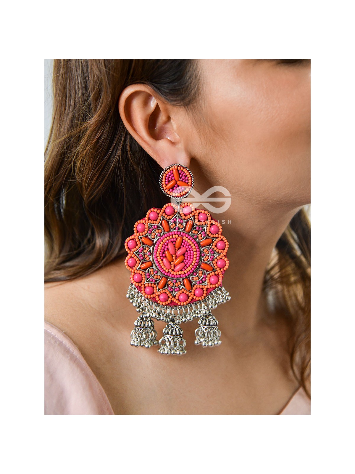 The Stunning Jaw-Droppers (Orange-Pink) - Embroidered Oxidised Collection
