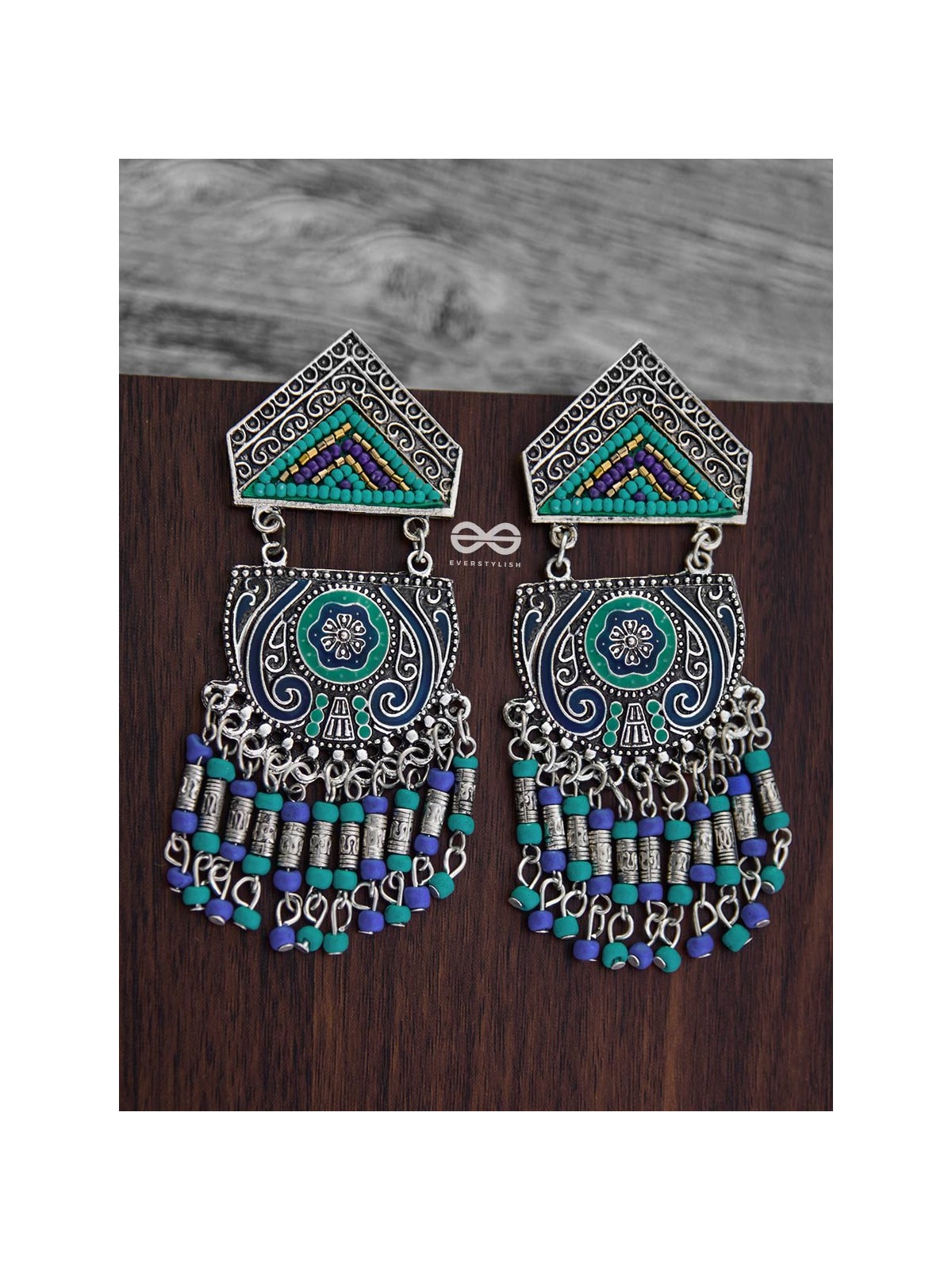 The Multilayered Meenakari Statement Makers (Blue Hues) - Embroidered Oxidised Collection