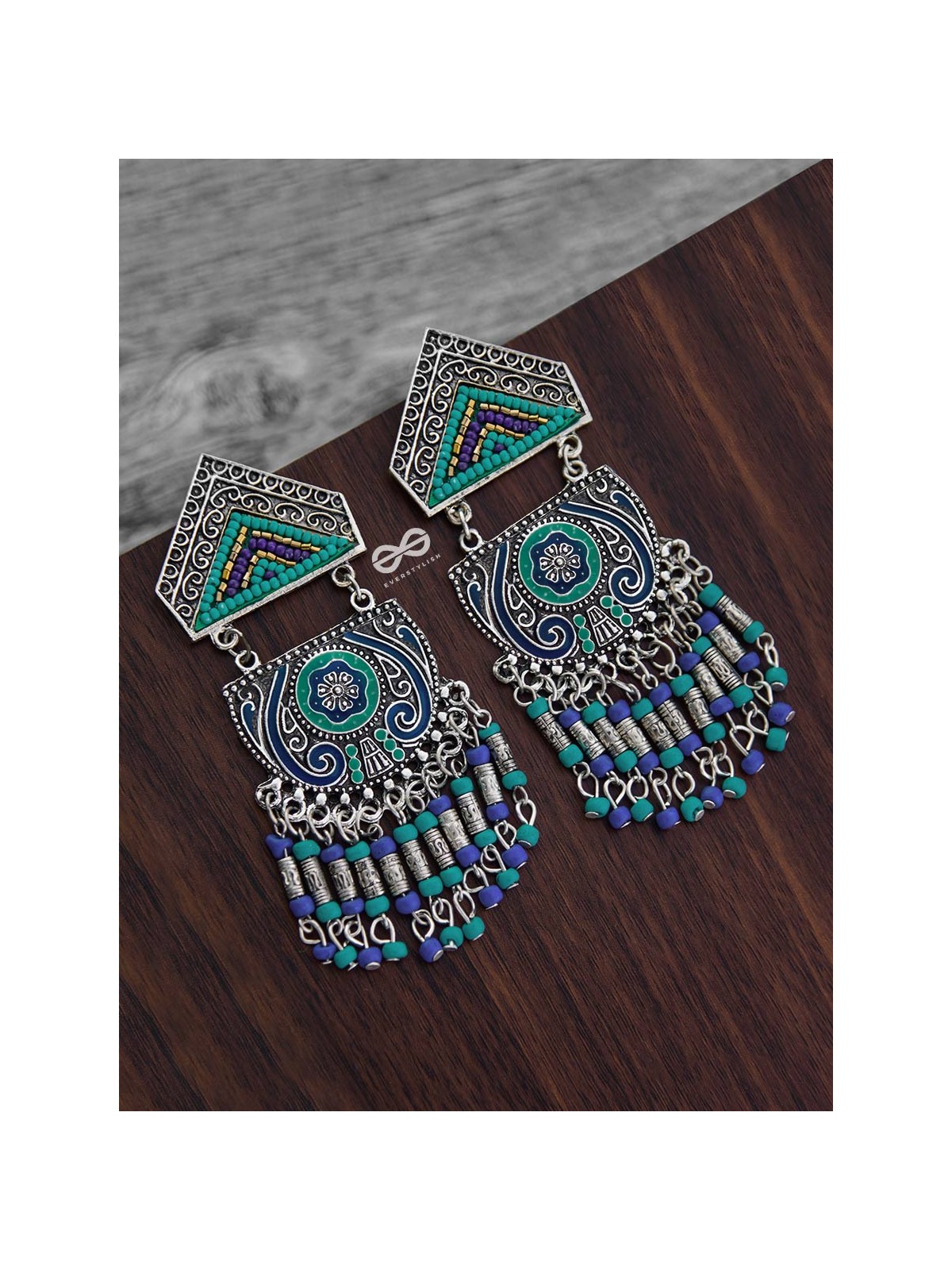 The Multilayered Meenakari Statement Makers (Blue Hues) - Embroidered Oxidised Collection