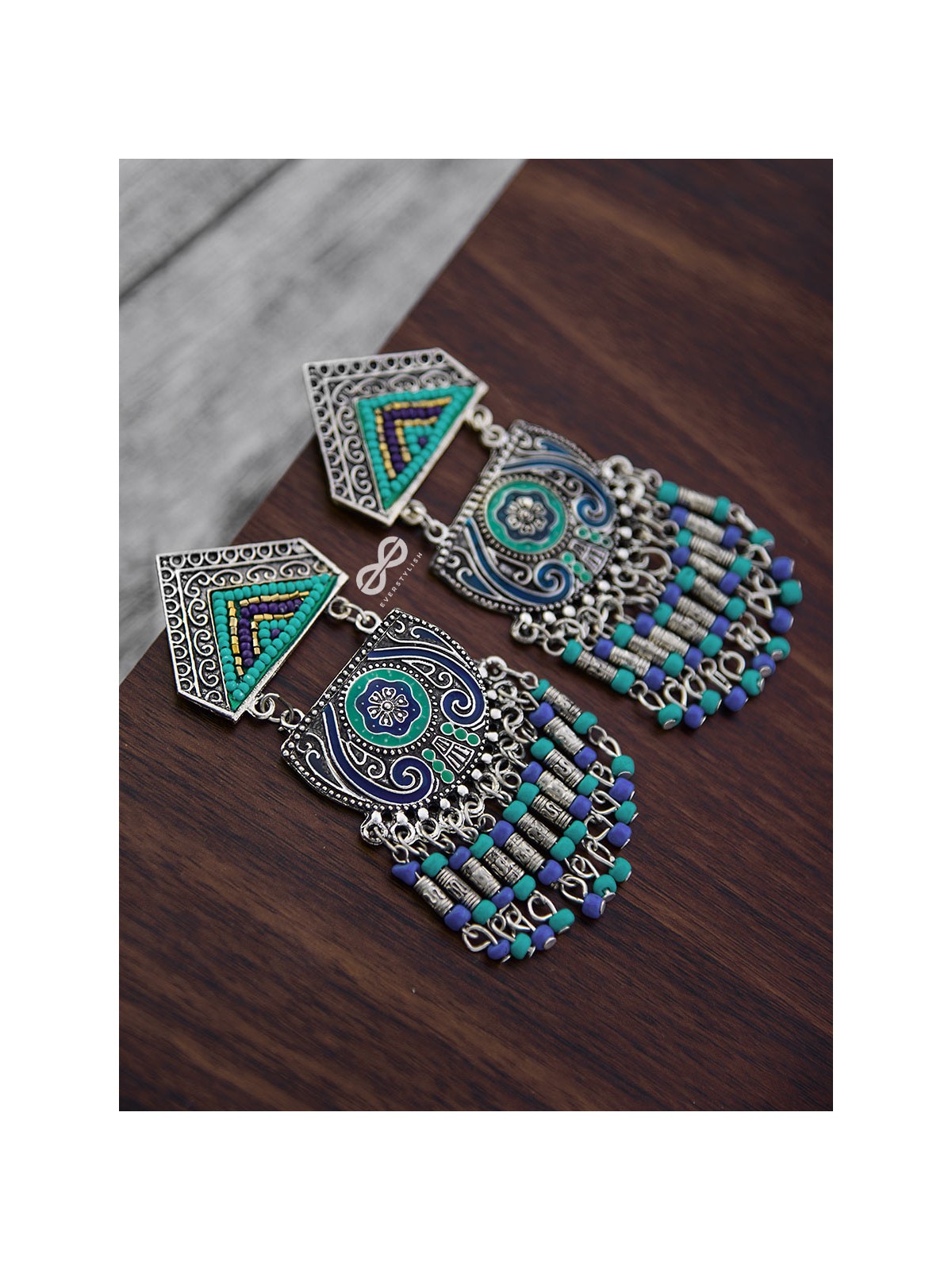 The Multilayered Meenakari Statement Makers (Blue Hues) - Embroidered Oxidised Collection