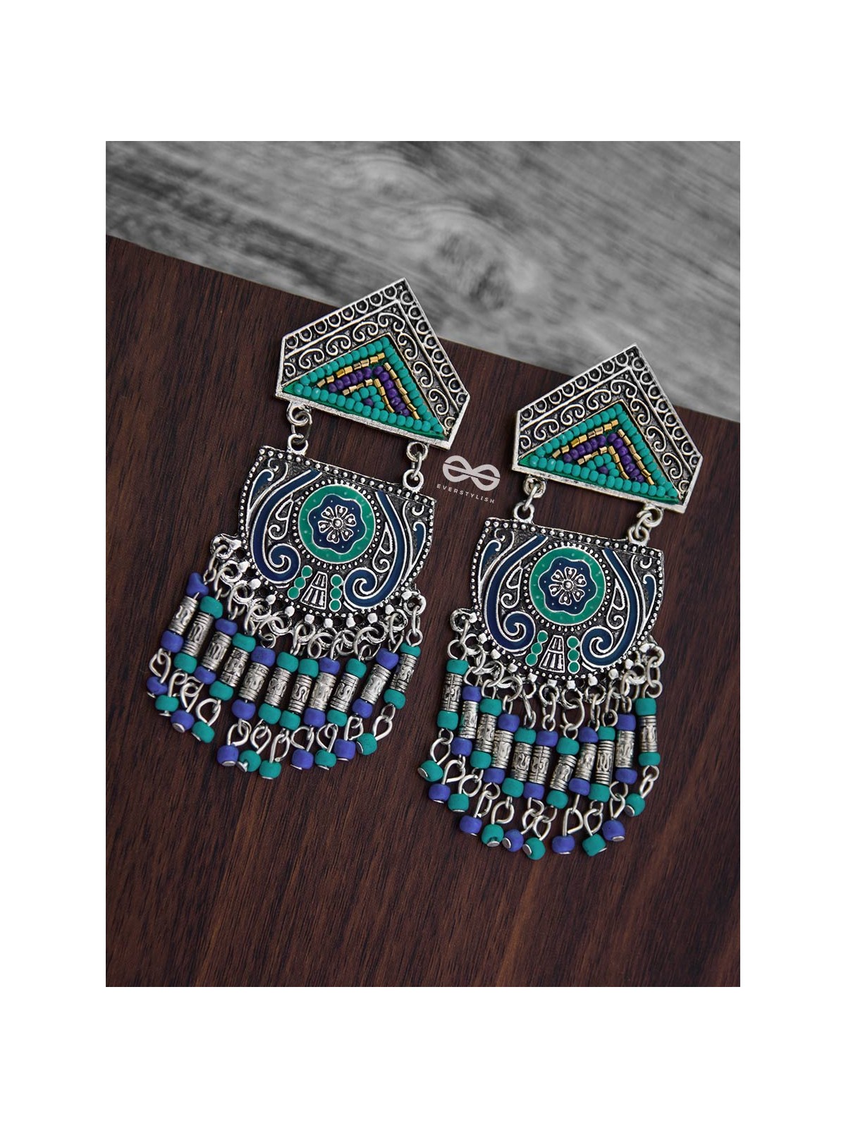 The Multilayered Meenakari Statement Makers (Blue Hues) - Embroidered Oxidised Collection