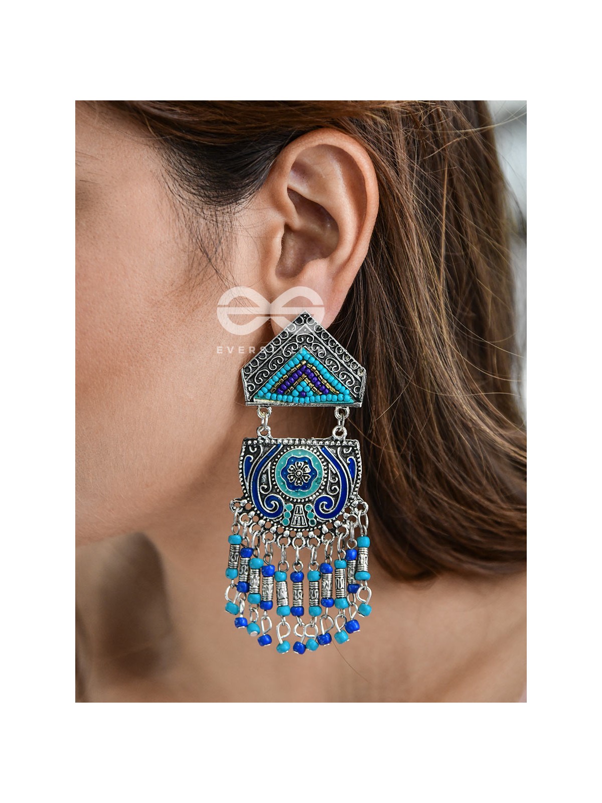 The Multilayered Meenakari Statement Makers (Blue Hues) - Embroidered Oxidised Collection