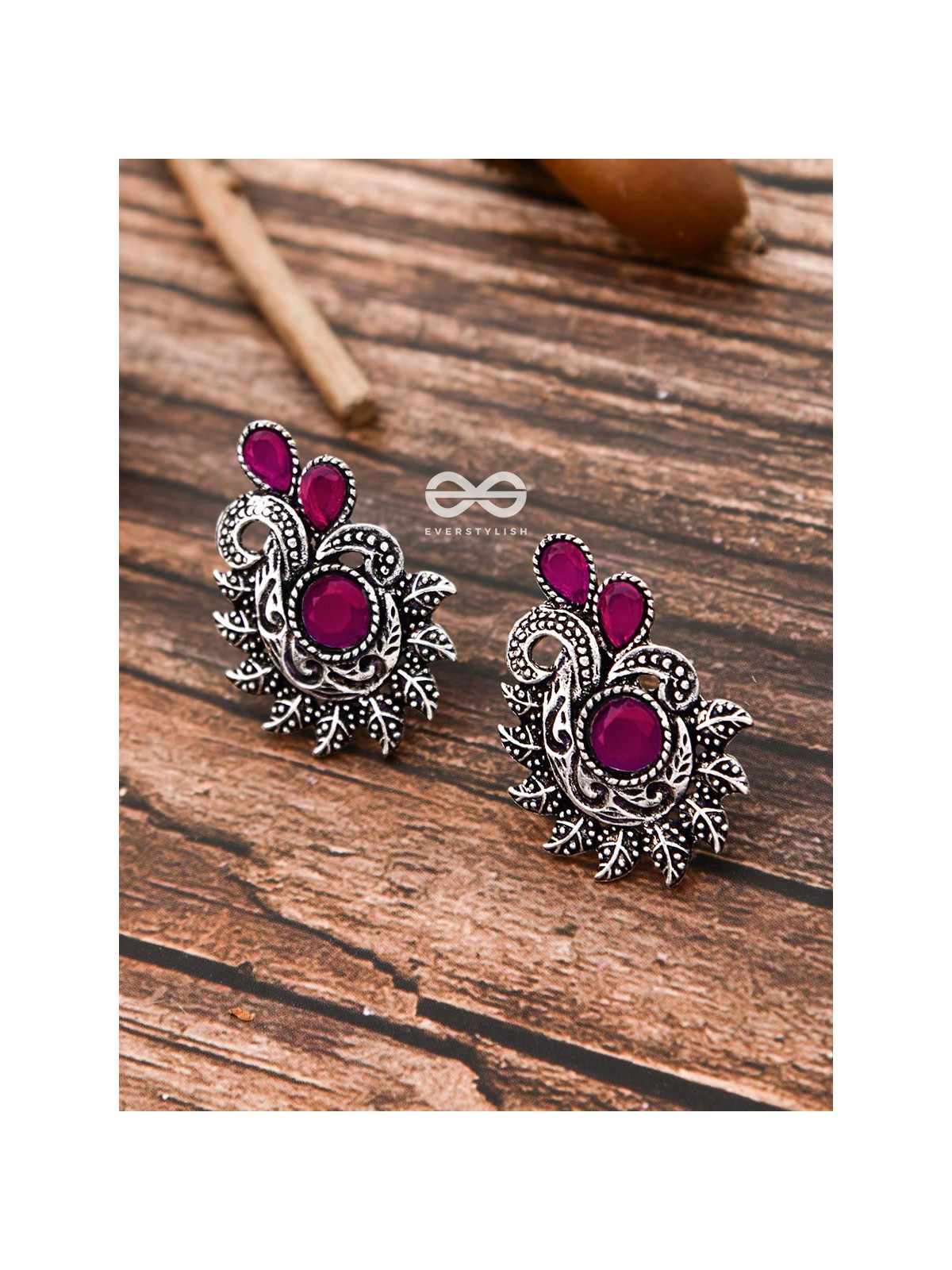 The Vintage Motif Studs - Ruby Red - The Embellished Oxidised Collection