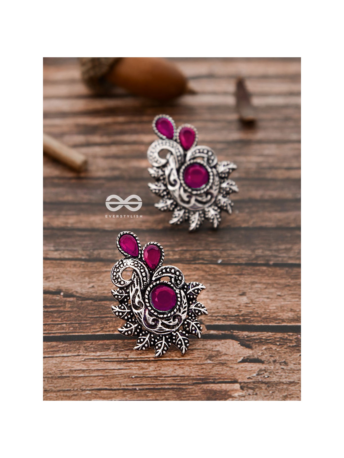 The Vintage Motif Studs - Ruby Red - The Embellished Oxidised Collection