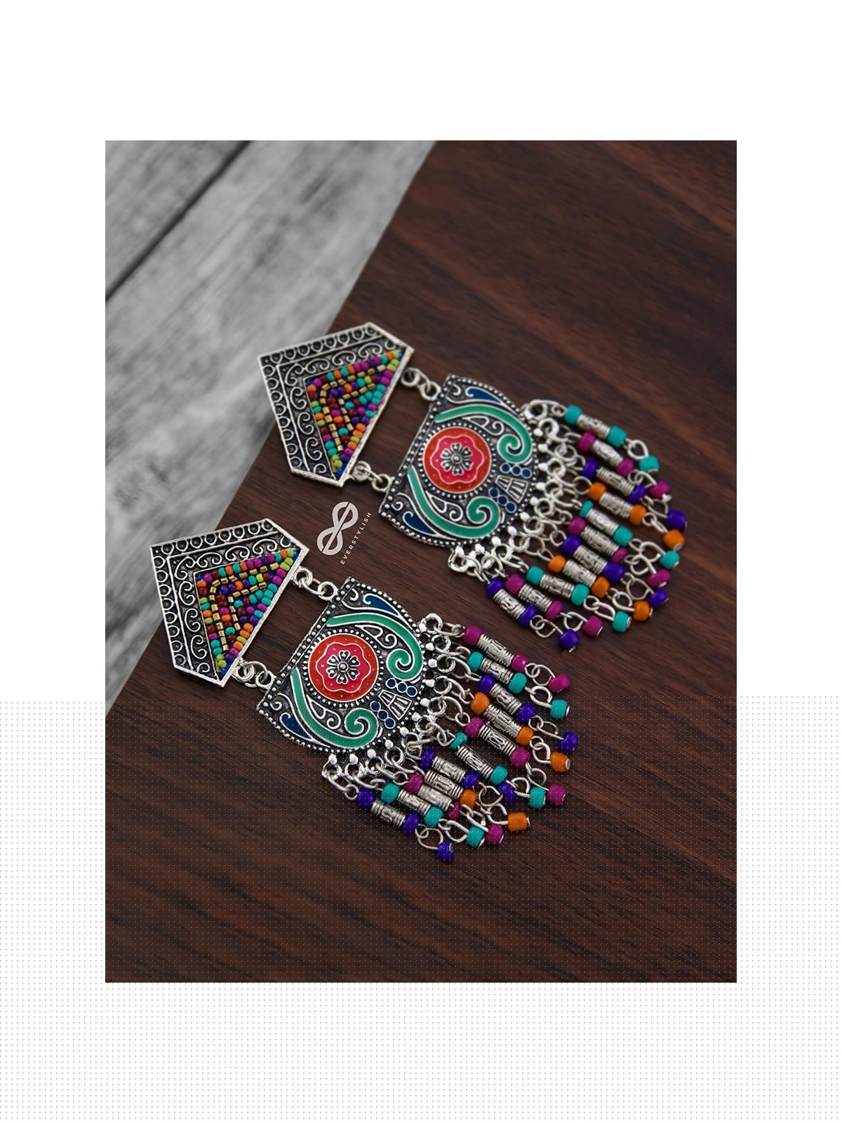 The Multilayered Meenakari Statement Makers (Multicoloured) - Embroidered Oxidised Collection