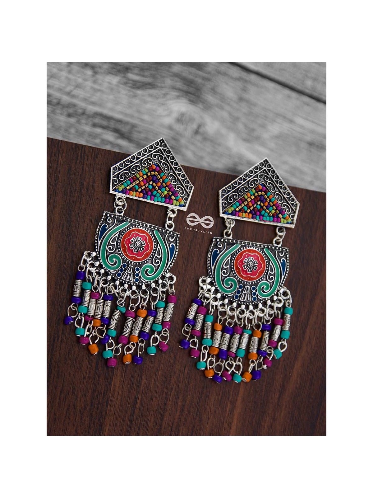The Multilayered Meenakari Statement Makers (Multicoloured) - Embroidered Oxidised Collection