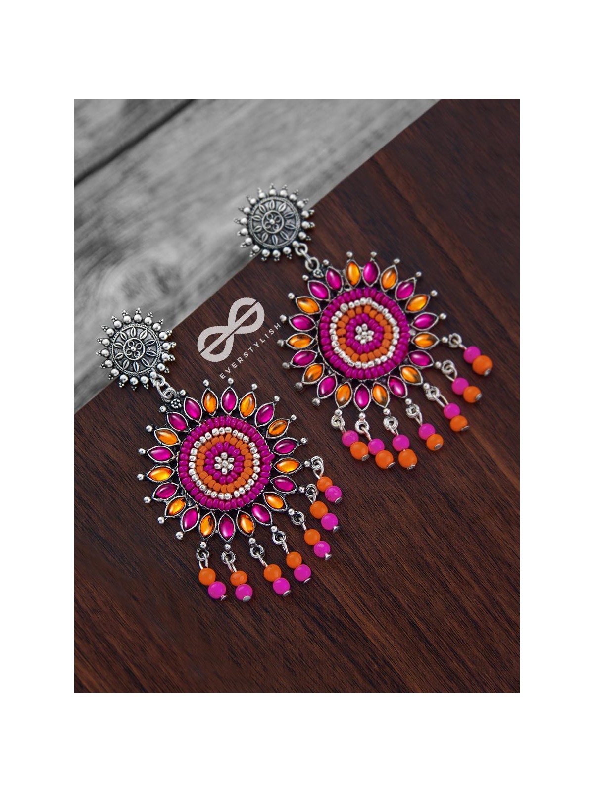 The Delightful Dreamy Danglers (Orange-Pink)- The Embellished Oxidised Collection