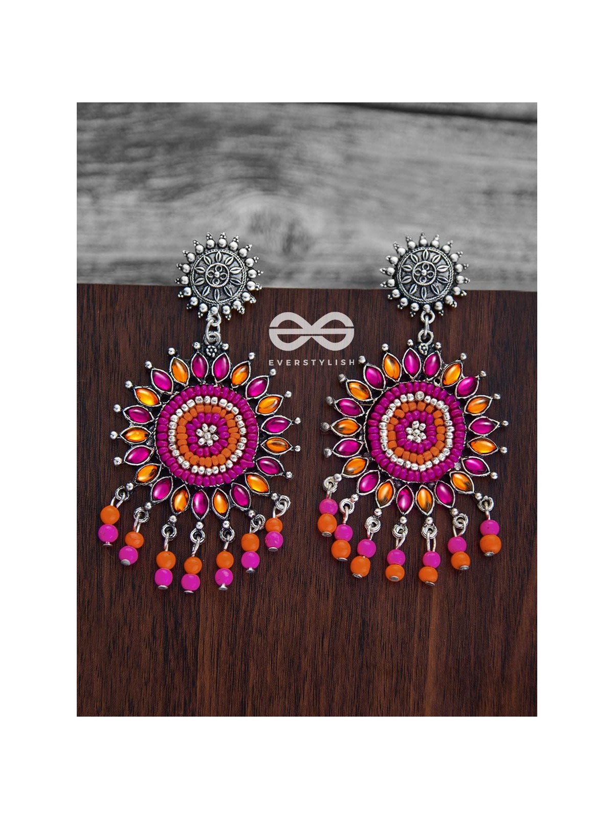 The Delightful Dreamy Danglers (Orange-Pink)- The Embellished Oxidised Collection