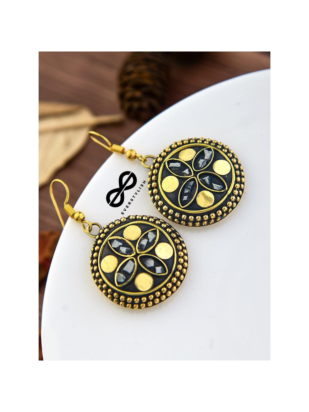 The Tribal Intricate Danglers (Golden) - Oxidised Boho Earrings