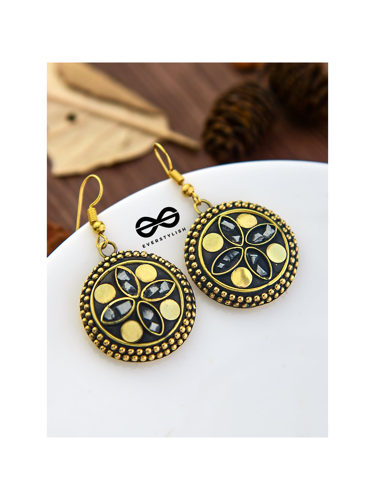 The Tribal Intricate Danglers (Golden) - Oxidised Boho Earrings
