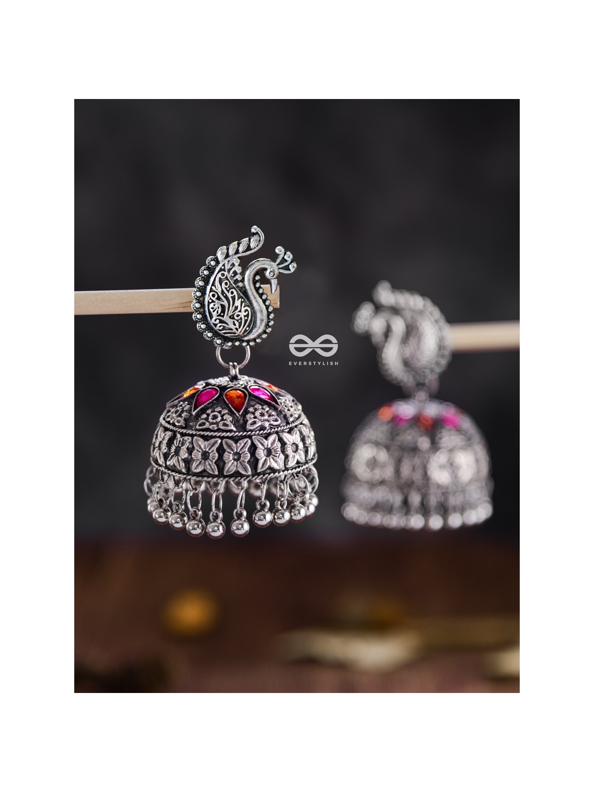 The Large Statement Peacock Jhumkas - Embellished Oxidised Collection