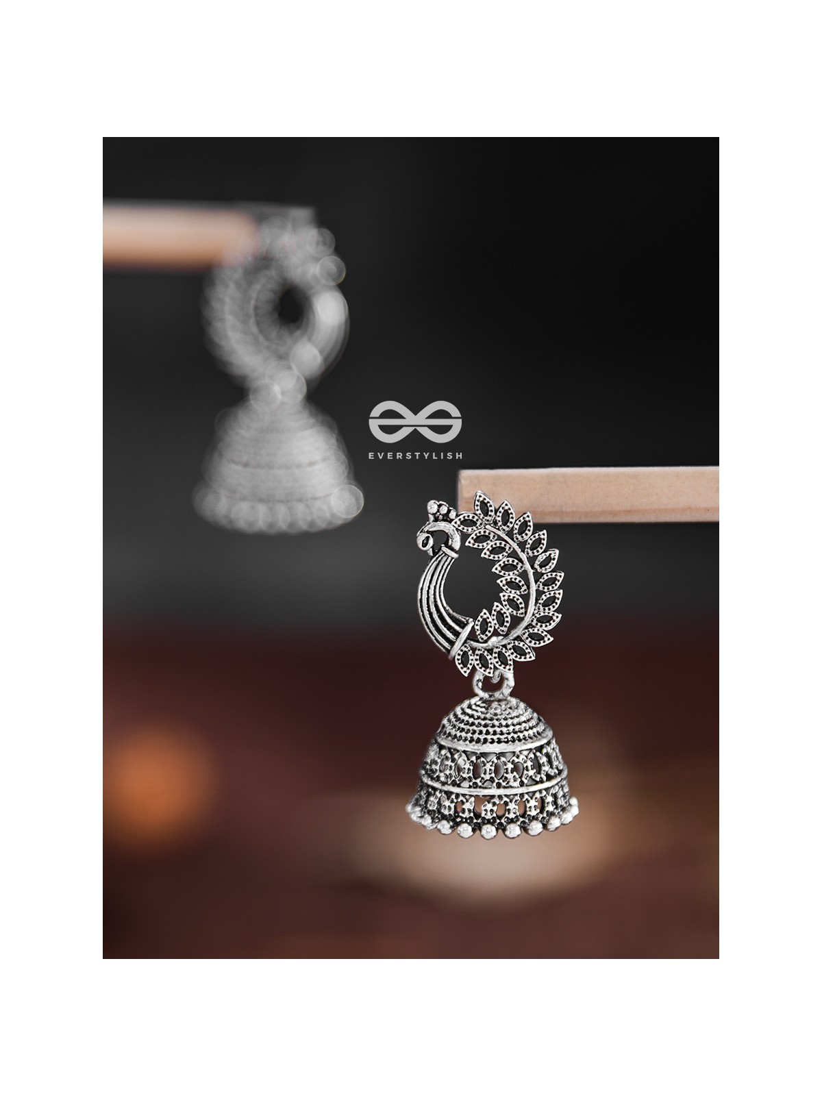 The Intricate Peacock Jhumkis - Oxidised Boho Earrings
