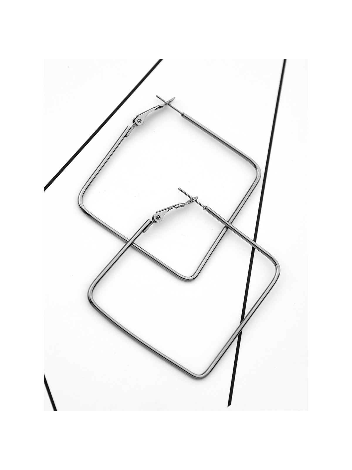 The Everyday Chic - Oversized Rectangle Hoops - Dark Grey