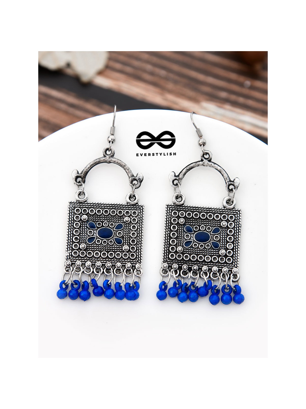 The Embellished Trunk - Oxidised Boho Earrings - Blue