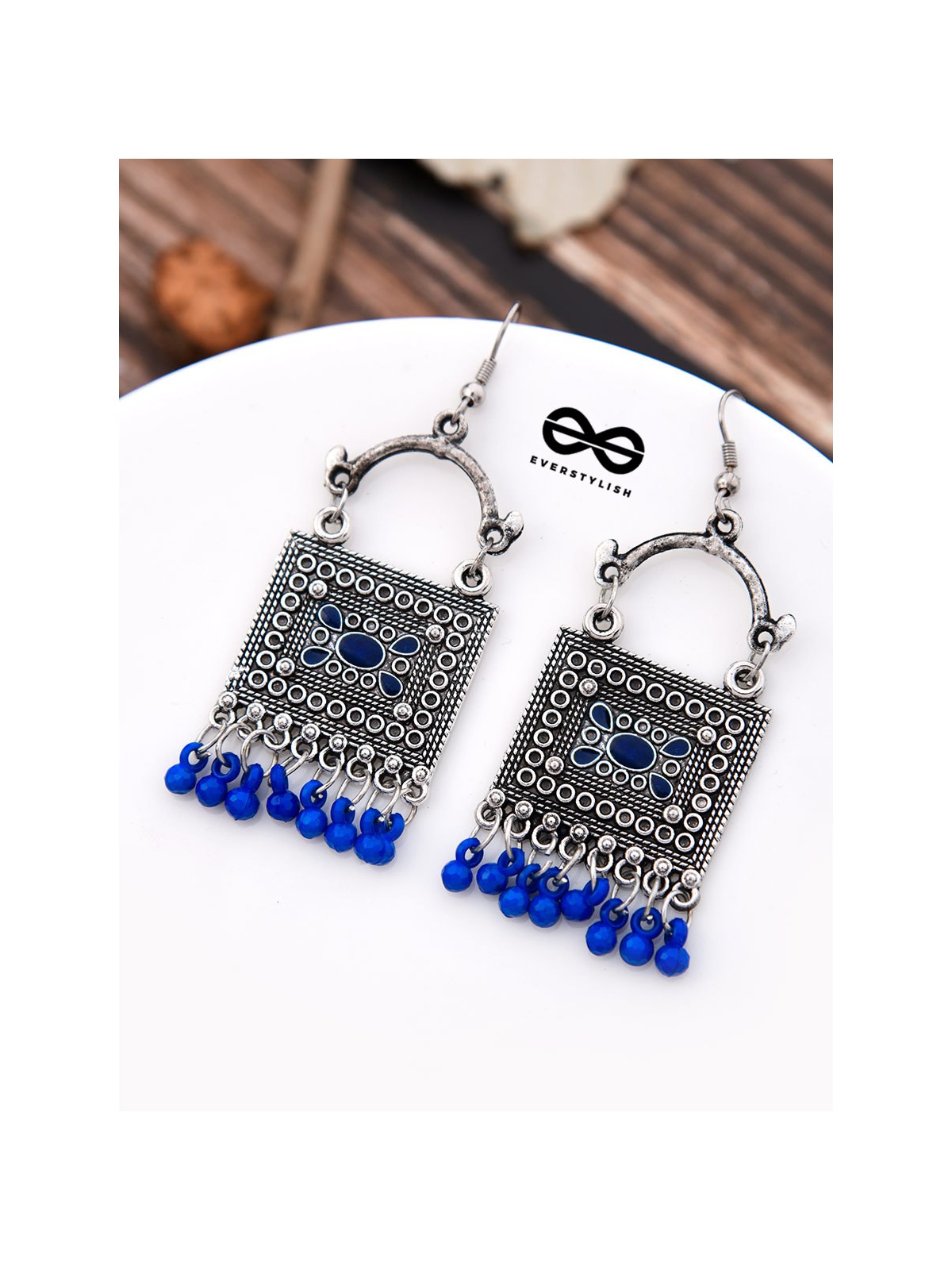 The Embellished Trunk - Oxidised Boho Earrings - Blue