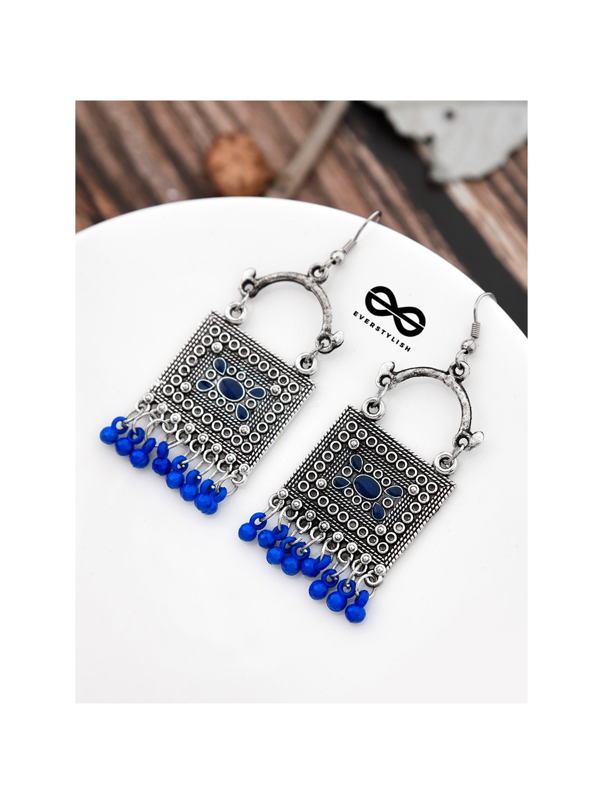 The Embellished Trunk - Oxidised Boho Earrings - Blue