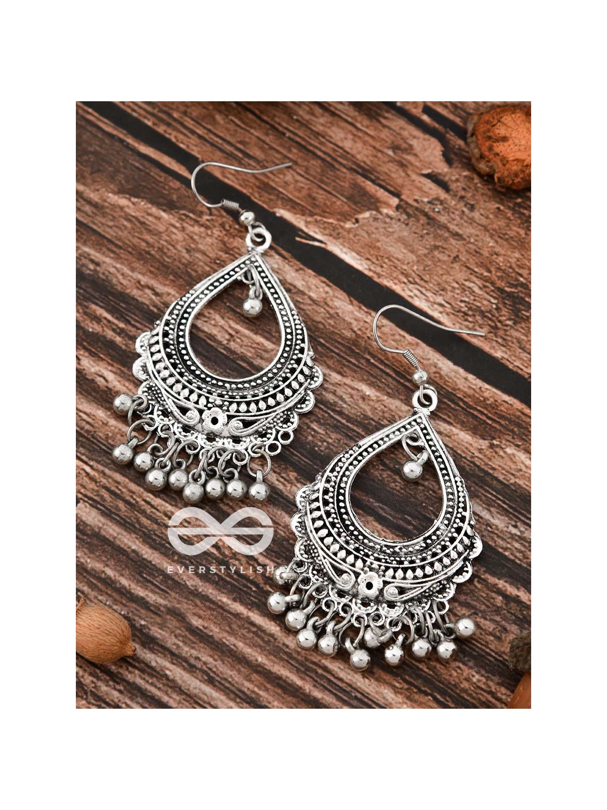 The Dazzling Droplet Danglers - Oxidised Boho Earrings