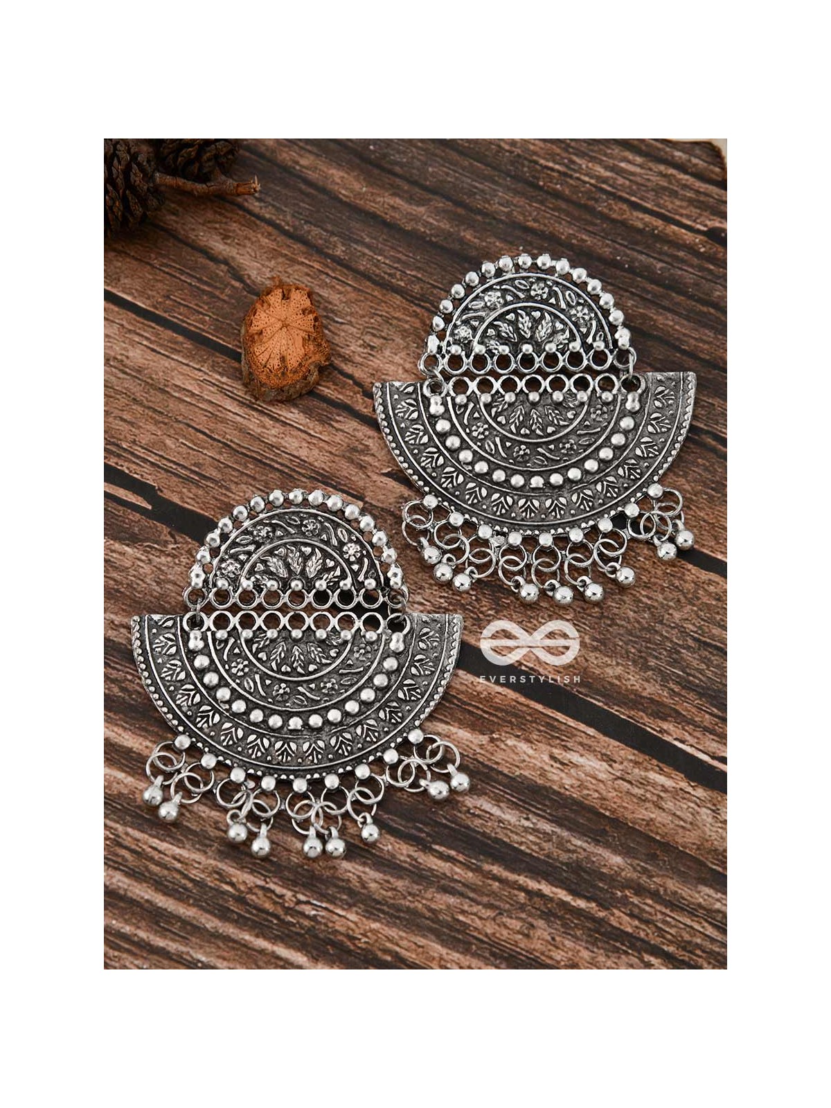 The Intricate Moon Artwork - Oxidised Boho Earrings