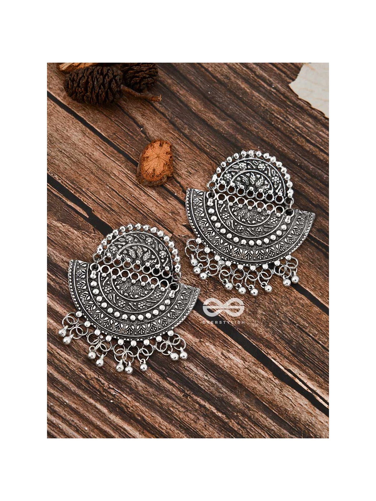 The Intricate Moon Artwork - Oxidised Boho Earrings
