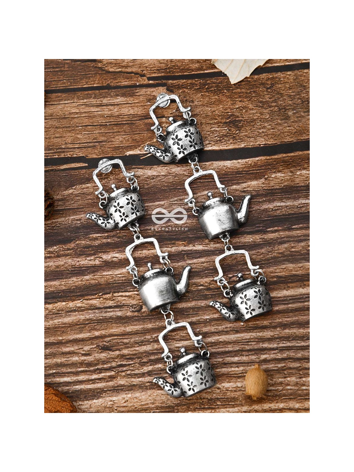The Layered Kettle Danglers - Oxidised Boho Earrings