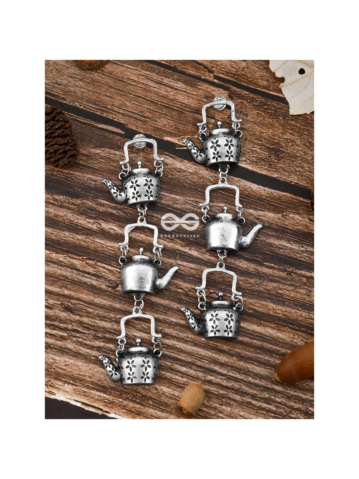 The Layered Kettle Danglers - Oxidised Boho Earrings