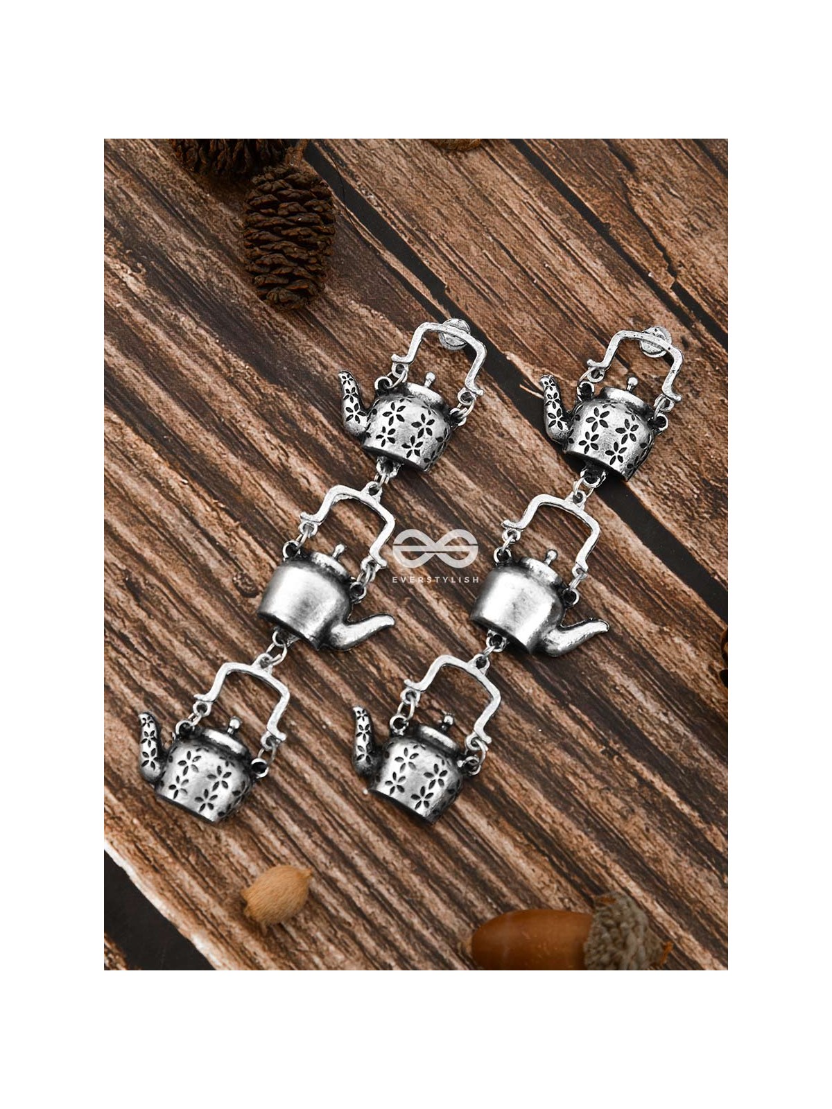 The Layered Kettle Danglers - Oxidised Boho Earrings