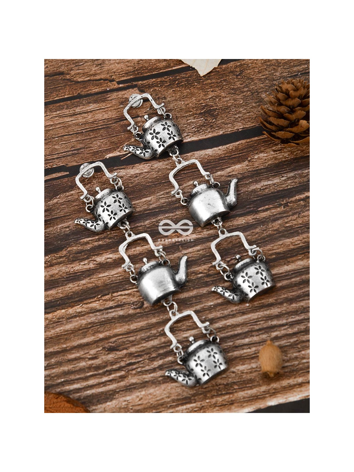 The Layered Kettle Danglers - Oxidised Boho Earrings