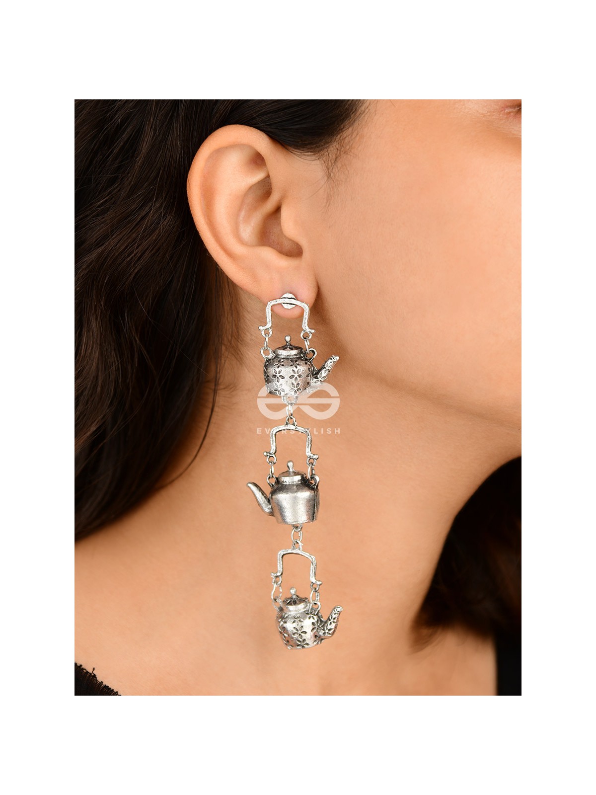 The Layered Kettle Danglers - Oxidised Boho Earrings