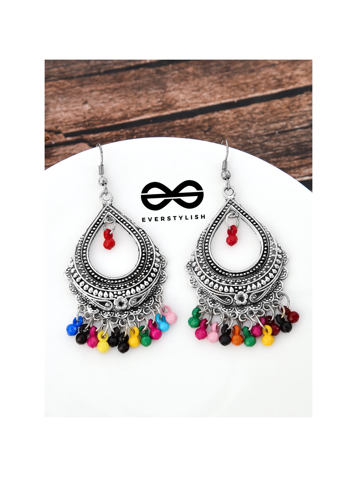 The Intricate Motif Drops - Oxidised Boho Earrings - Multicolour